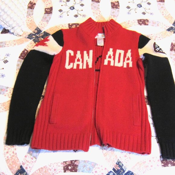 HUDSON BAY CANADA Red Wool 2014 Olympics Flag Beaver Zip Up SWEATER XS - Picture 5 of 11